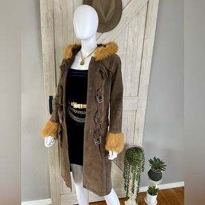 Vintage Penny Lane Leather Afghan Coat With Hood